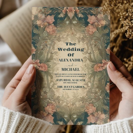 Antiek Bloemen Art Nouveau Bruiloft Kaart