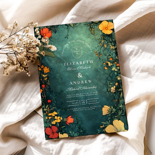 Antiek Bloemen Art Nouveau bruiloft Kaart