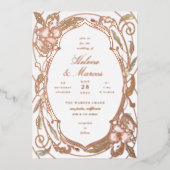 Antiek Bloemen Art Nouveau Bruiloft Roos Goud II Folie Uitnodiging (Voorkant)