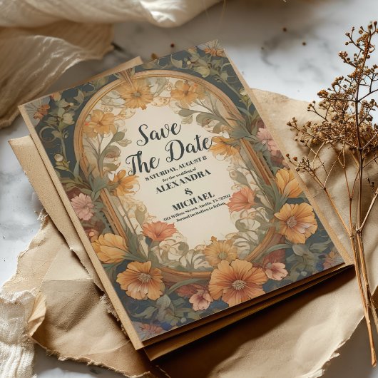 Antiek Bloemen Art Nouveau bruiloft Save The Date