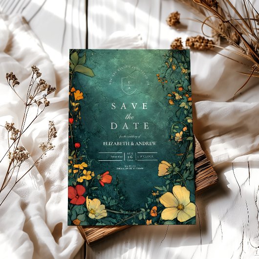 Antiek Bloemen Art Nouveau bruiloft Save The Date