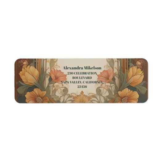 Antiek Bloemen Art Nouveau Vrijgezellenfeest Etiket (Voorkant)