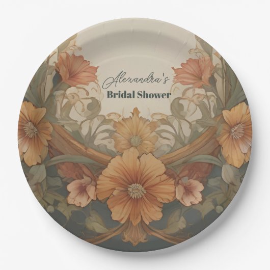 Antiek Bloemen Art Nouveau Vrijgezellenfeest Papieren Bordje (Voorkant)