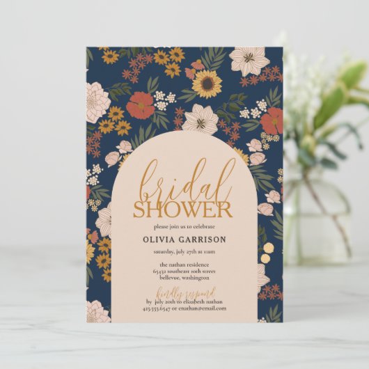 Antiek Bloemen Bruids Douche uitnodiging (Staand voorkant)