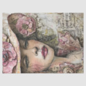 Antiek Bloemen Collage Vrouw Portret Decoupage Tissuepapier (Voorkant)