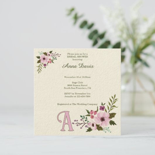 Antiek Bloemen Custom Initiaal Vrijgezellenfeest Kaart (Staand voorkant)