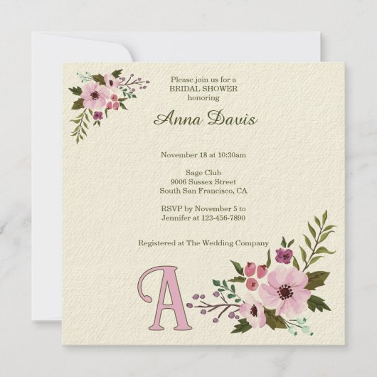 Antiek Bloemen Custom Initiaal Vrijgezellenfeest Kaart (Voorkant)