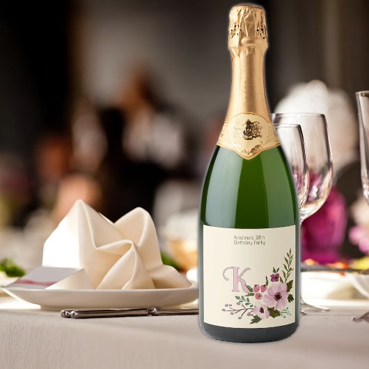 Antiek Bloemen Custom Monogram Initiaal Sparkling Wijnetiket
