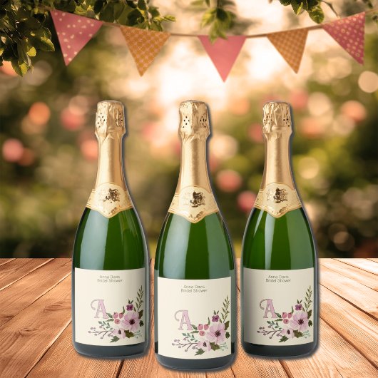 Antiek Bloemen Custom Monogram Initiaal Sparkling Wijnetiket