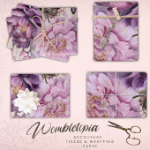 Antiek Bloemen en Vlinder Decoupage, Paarse Inpakpapier Vel