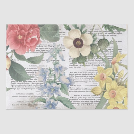 Antiek  bloemen Franse pagina Ontkoppeling van boe Tissuepapier (Voorkant)