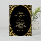 Antiek Bloemen Goud en Zwarte Huwelijk Folie Uitnodiging (Staand Voorkant)