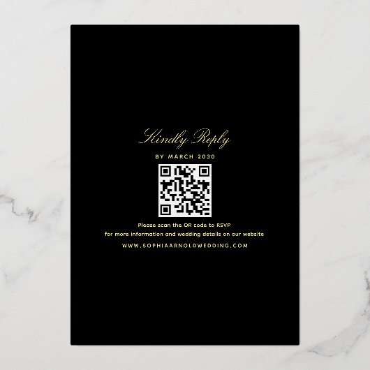 Antiek Bloemen Goud en Zwarte Huwelijk Folie Uitnodiging (Achterkant)