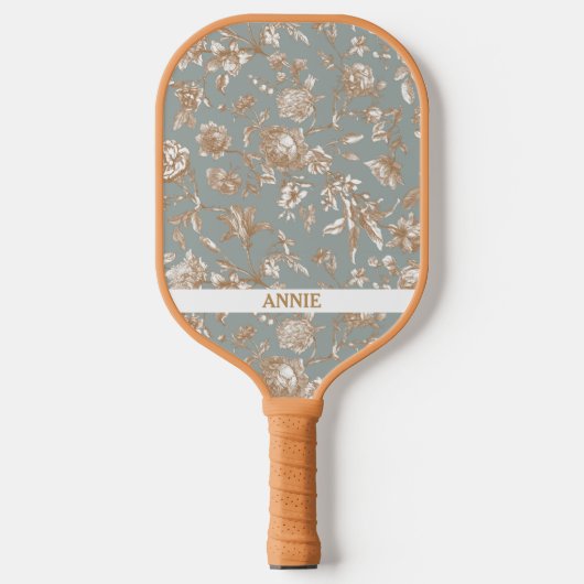 Antiek Bloemen Grijs Blauw Toile Pickleball Paddle (Voorkant)