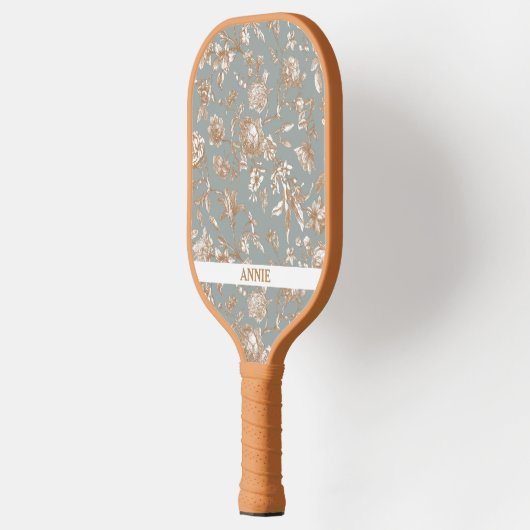 Antiek Bloemen Grijs Blauw Toile Pickleball Paddle (Links)