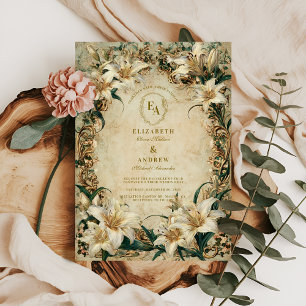 Antiek Bloemen Lijst Ivoor Lily Wedding Kaart