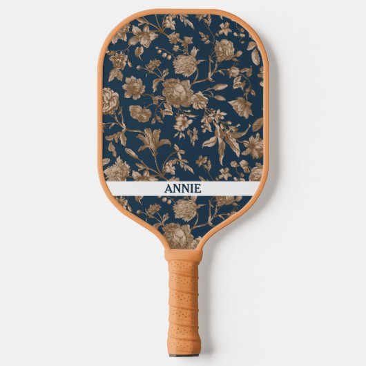 Antiek Bloemen Navy Gold Toile Pickleball Paddle (Voorkant)