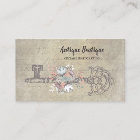Antiek Bloemen Skelet Key  Restauratie Visitekaartje (Voorkant)