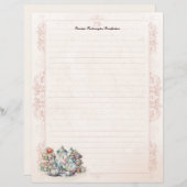 Antiek Bloemen Tea Party Monogram gevoerd briefpap (Voorkant / Achterkant)