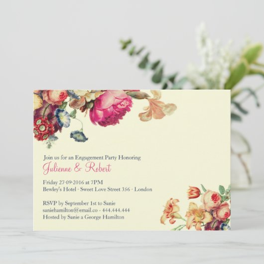 Antiek  Bloemen Verlovingsfeest Kaart (Staand voorkant)