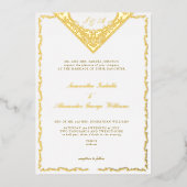 Antiek Bloemen Western  Monogram Huwelijk Folie Uitnodiging (Voorkant)