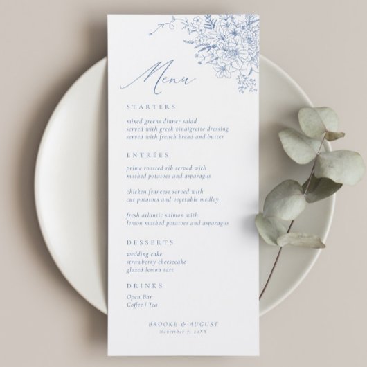 Antiek Bloemend Frans Blauw Huwelijksmenu Menu