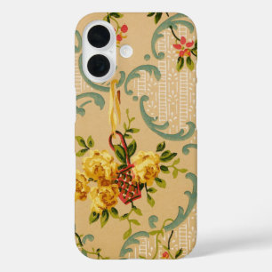 Antiek bloemendecoratief behangpatroon iPhone 16 hoesje