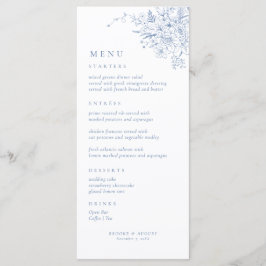 Antiek bloemendesign Frans blauwe huwelijksmenu Menu