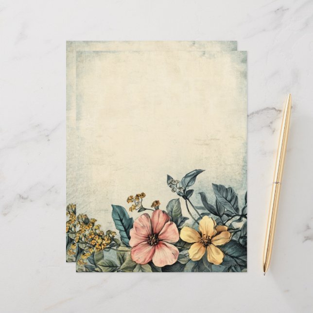  Antiek Bloemenjunk Journal Scrapbook Pape (Voorkant / Achterkant in situ)