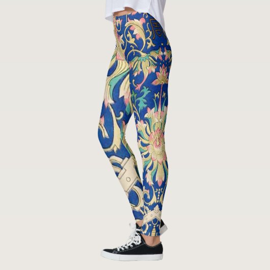 Antiek bloemenoosterse motief Deep Royal Blue Leggings (Links)