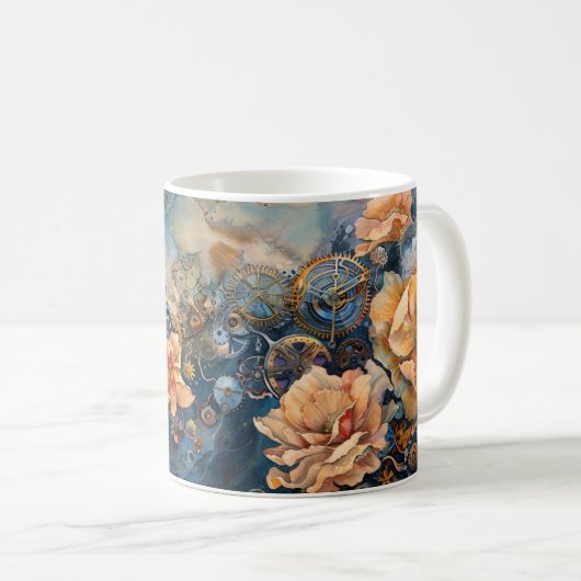 Antiek bloemenscène koffiemok (Voorkant rechts)