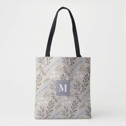 Antiek Bloemmotief met Libel Monogram Tote Bag (Voorkant)