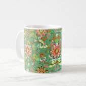 Antiek bloemmotief William Morris Groen Roze Koffiemok (Voorkant links)