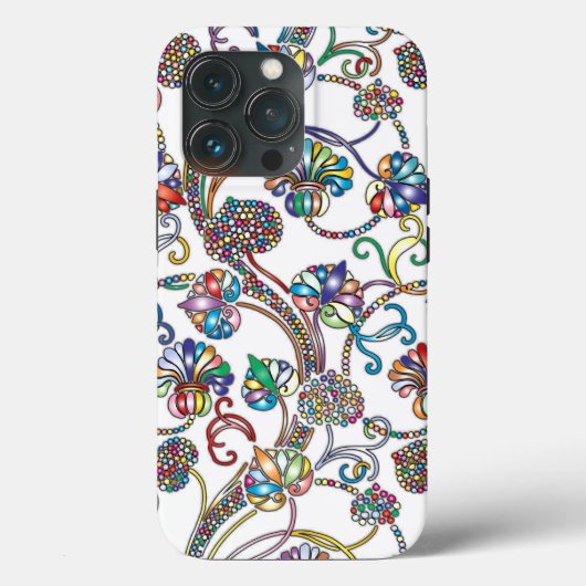 Antiek bloempatroon meerdere kleuren op wit Case-Mate iPhone case (Achterkant)