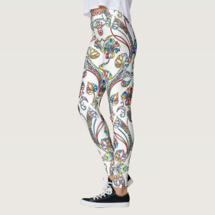 Antiek bloempatroon meerdere kleuren op wit leggings