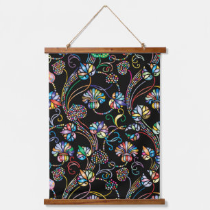 Antiek bloempatroon multi kleur op zwarte laptop hangend wandkleed