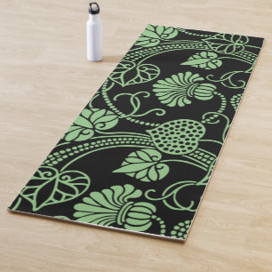Antiek bloempatroon zwart en groen yogamat