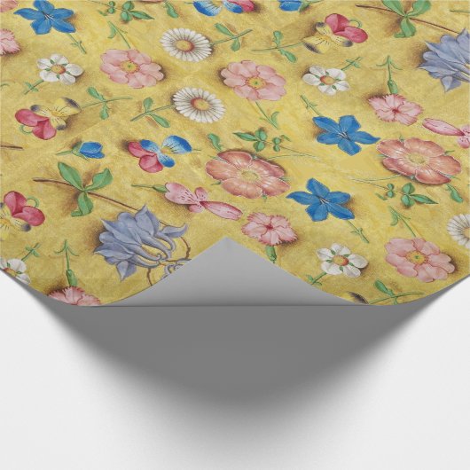 ANTIEK BLOEMPERKAMENT / WILDE ROZEN EN PANSIES CADEAUPAPIER (Hoek)