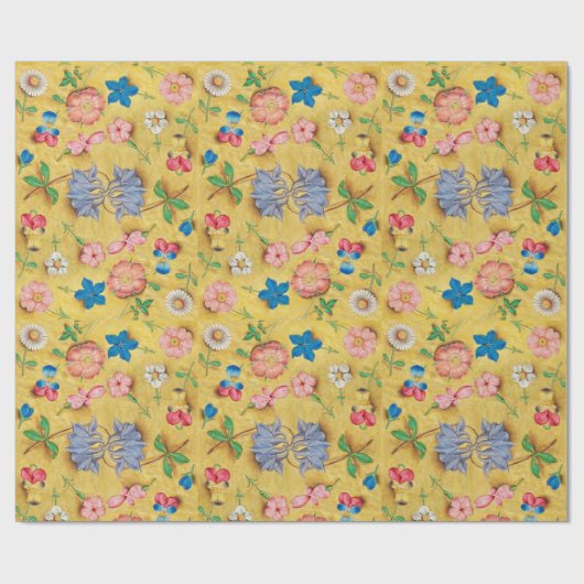 ANTIEK BLOEMPERKAMENT / WILDE ROZEN EN PANSIES CADEAUPAPIER (Vlak)