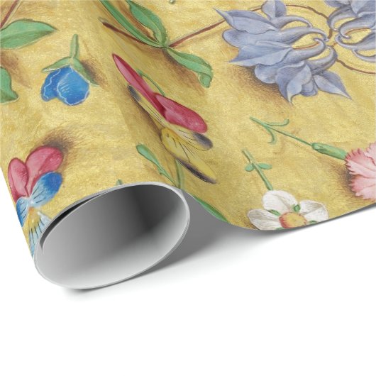 ANTIEK BLOEMPERKAMENT / WILDE ROZEN EN PANSIES CADEAUPAPIER (Rol Hoek)