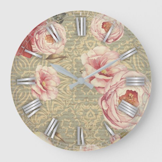 Antiek  bloesems en petals op het Damaskpapier Grote Klok (Voorkant)