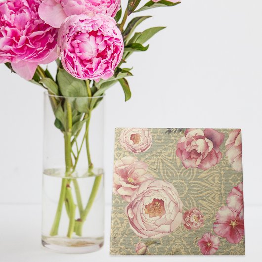 Antiek bloesems en petals op het Damaskpapier Tegeltje