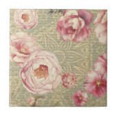 Antiek bloesems en petals op het Damaskpapier Tegeltje (Voorkant)