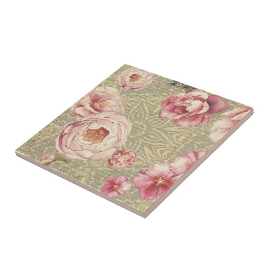 Antiek  bloesems en petals op het Damaskpapier Tegeltje (Zijkant)