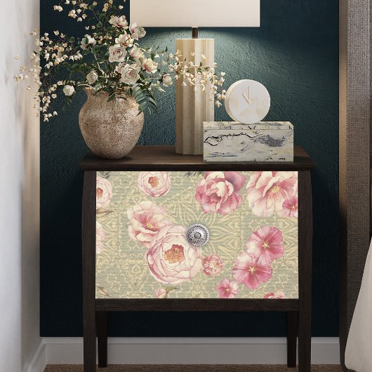 Antiek bloesems op de lossingpagina van Damask Tissuepapier