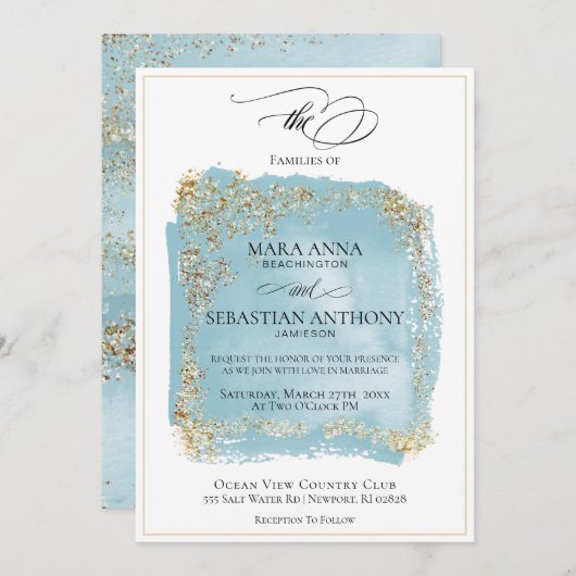 *~* Antiek Blue Glitter Weddenschap Kaart (Voorkant / Achterkant)