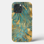 Antiek Blue Grunge Swirl Monogram op goud Case-Mate iPhone Case (Achterkant)