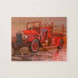 Antiek bluspuzzel met vuurmotor legpuzzel