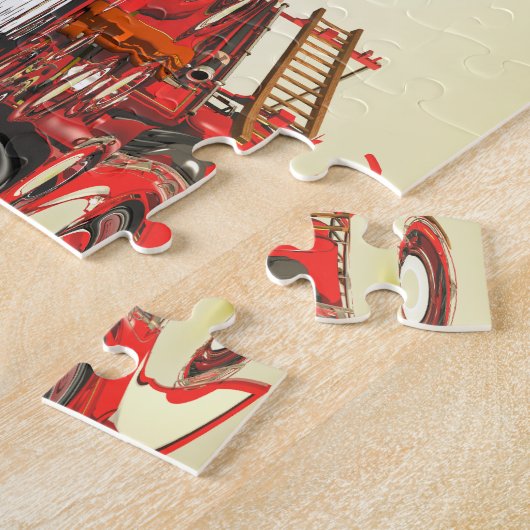 Antiek bluspuzzel met vuurmotor legpuzzel (Zijkant)