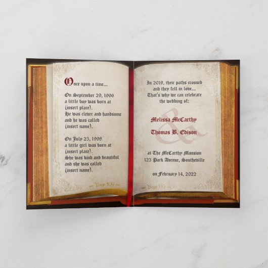 Antiek boek bruiloft uitnodigen (aanpasbaar) kaart (Binnen)